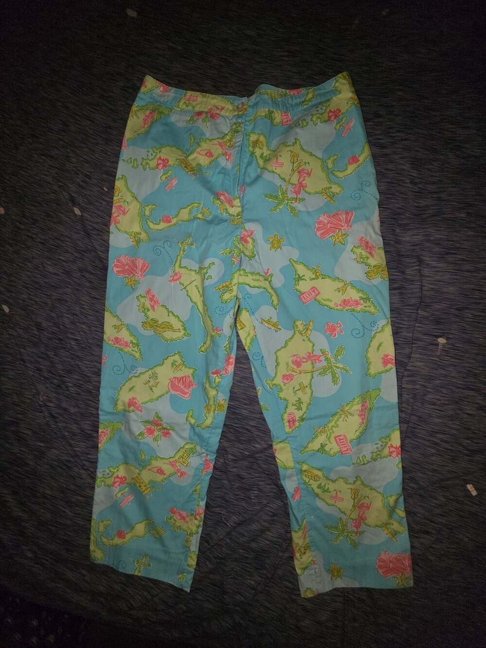 Lilly Pulitzer Island Print Casual Pants Size 8 Blue Green Tropical